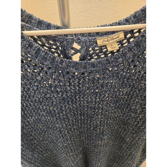 Lucky Brand Womens Sweater Open Knit Split Back Blue Heather Pullover Size L - Picture 2 of 9